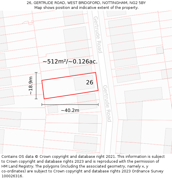 26, GERTRUDE ROAD, WEST BRIDGFORD, NOTTINGHAM, NG2 5BY: Plot and title map