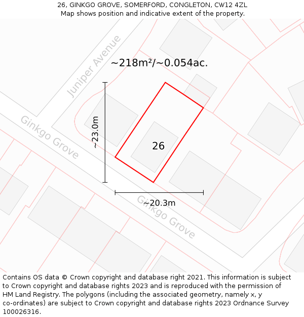 26, GINKGO GROVE, SOMERFORD, CONGLETON, CW12 4ZL: Plot and title map