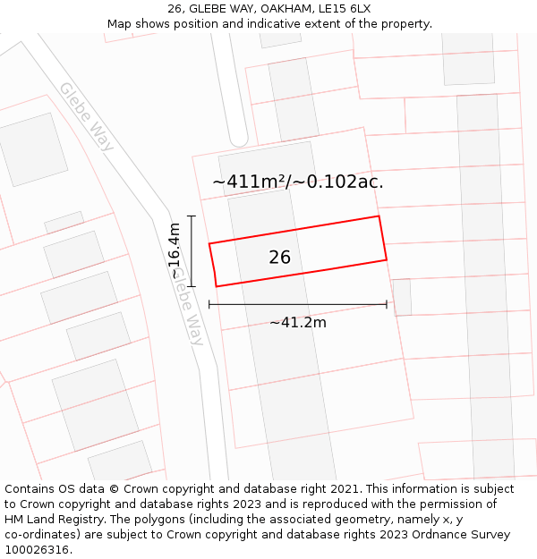 26, GLEBE WAY, OAKHAM, LE15 6LX: Plot and title map