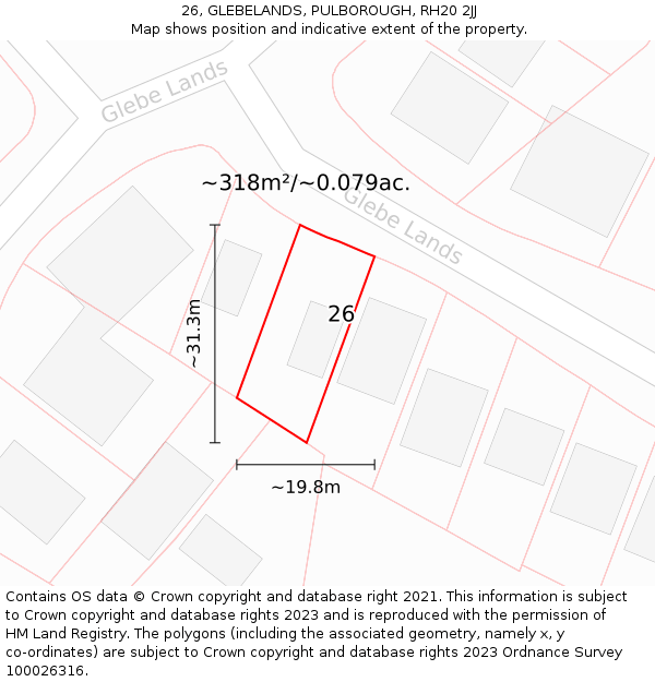 26, GLEBELANDS, PULBOROUGH, RH20 2JJ: Plot and title map