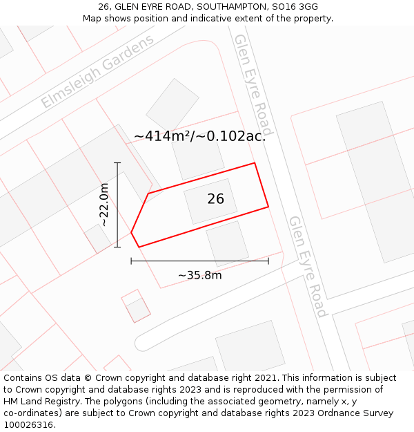 26, GLEN EYRE ROAD, SOUTHAMPTON, SO16 3GG: Plot and title map