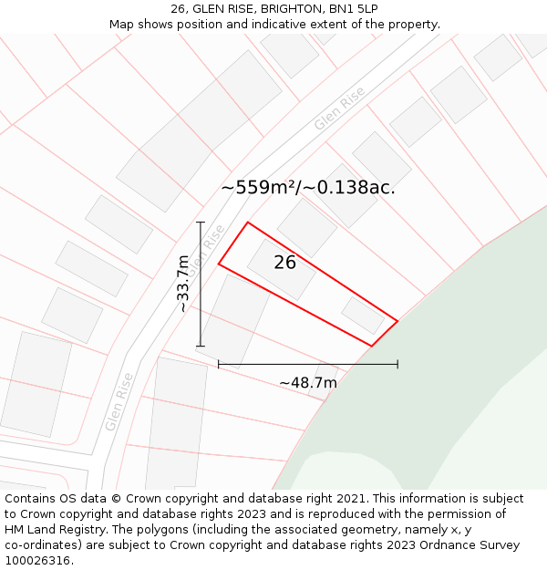 26, GLEN RISE, BRIGHTON, BN1 5LP: Plot and title map