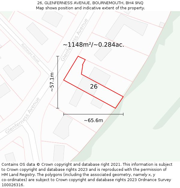 26, GLENFERNESS AVENUE, BOURNEMOUTH, BH4 9NQ: Plot and title map