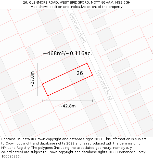 26, GLENMORE ROAD, WEST BRIDGFORD, NOTTINGHAM, NG2 6GH: Plot and title map