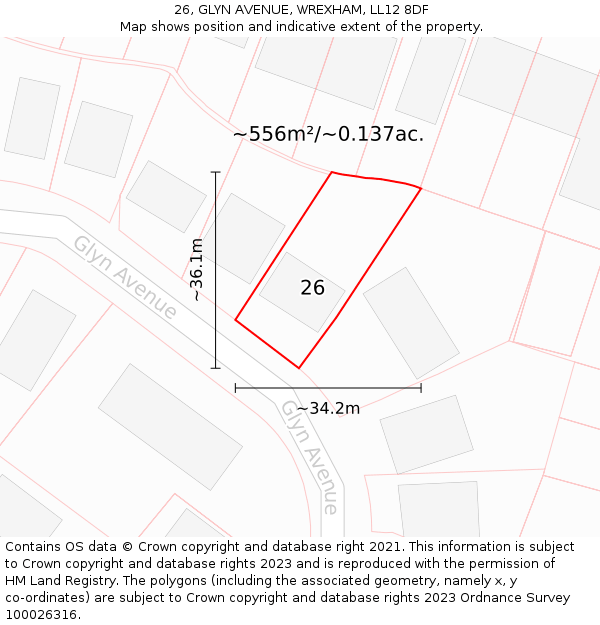 26, GLYN AVENUE, WREXHAM, LL12 8DF: Plot and title map