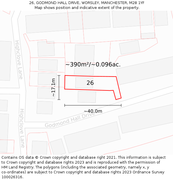 26, GODMOND HALL DRIVE, WORSLEY, MANCHESTER, M28 1YF: Plot and title map