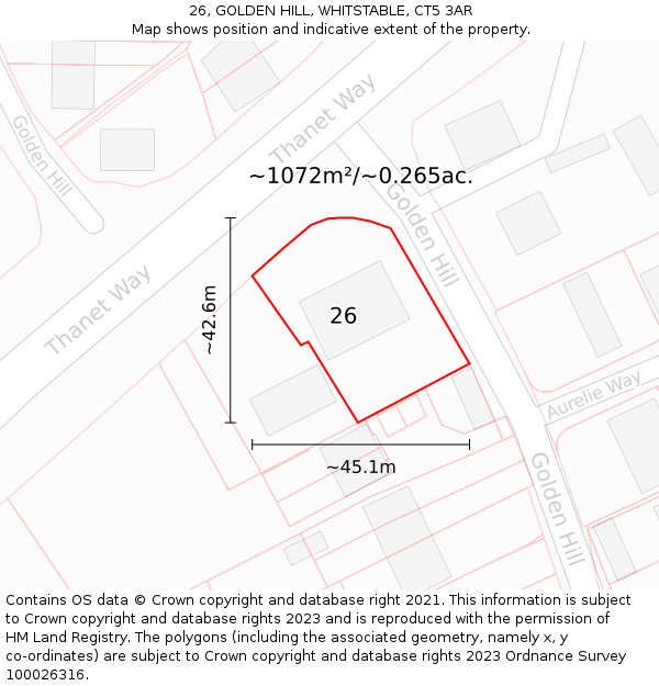 26, GOLDEN HILL, WHITSTABLE, CT5 3AR: Plot and title map