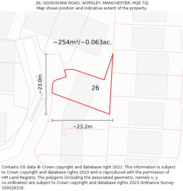 26, GOODSHAW ROAD, WORSLEY, MANCHESTER, M28 7GJ: Plot and title map