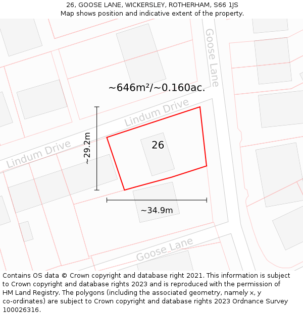 26, GOOSE LANE, WICKERSLEY, ROTHERHAM, S66 1JS: Plot and title map