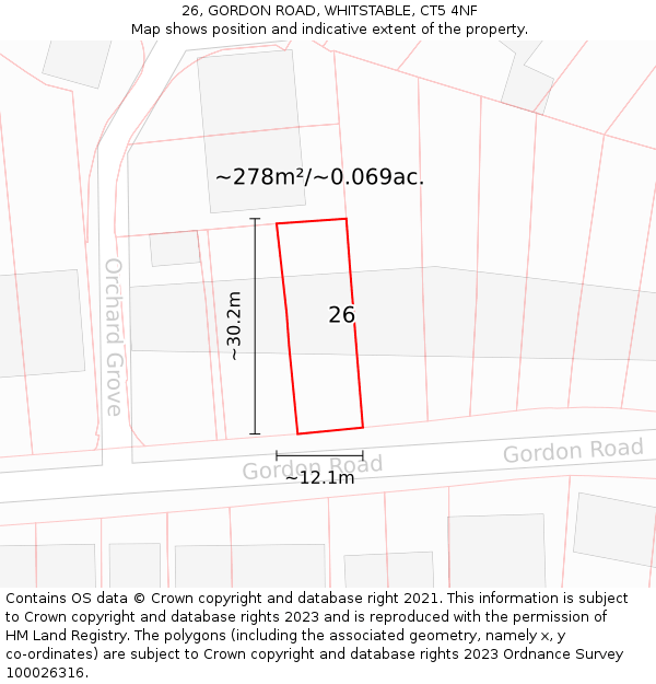 26, GORDON ROAD, WHITSTABLE, CT5 4NF: Plot and title map