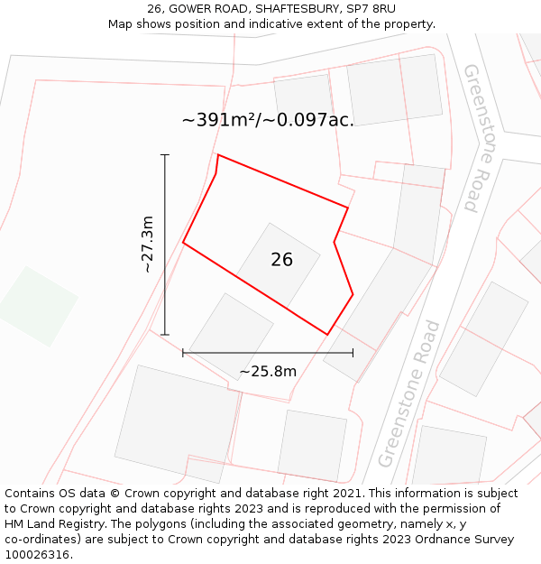 26, GOWER ROAD, SHAFTESBURY, SP7 8RU: Plot and title map