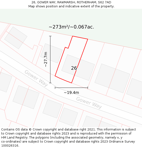 26, GOWER WAY, RAWMARSH, ROTHERHAM, S62 7AD: Plot and title map