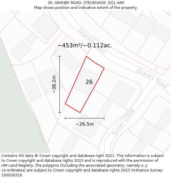 26, GRANBY ROAD, STEVENAGE, SG1 4AR: Plot and title map