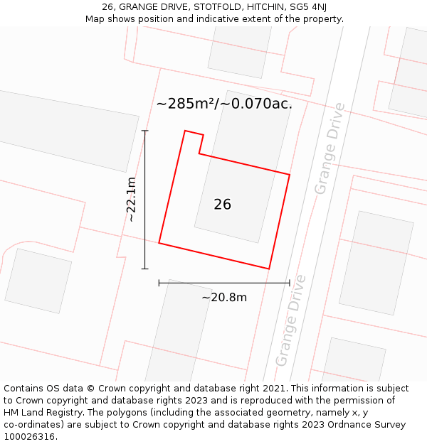 26, GRANGE DRIVE, STOTFOLD, HITCHIN, SG5 4NJ: Plot and title map