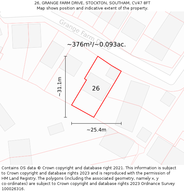 26, GRANGE FARM DRIVE, STOCKTON, SOUTHAM, CV47 8FT: Plot and title map