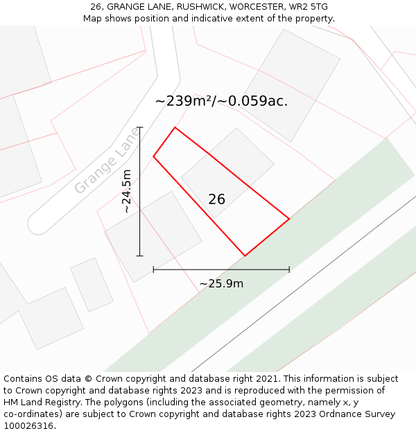 26, GRANGE LANE, RUSHWICK, WORCESTER, WR2 5TG: Plot and title map