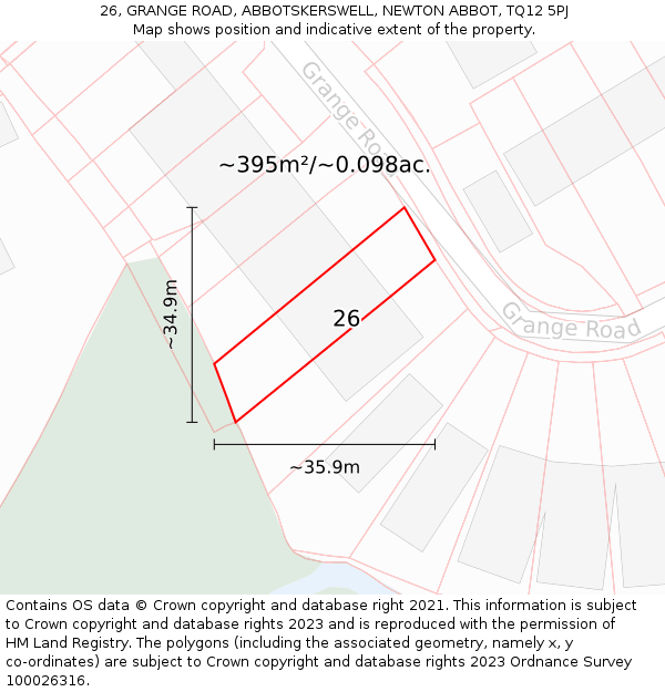 26, GRANGE ROAD, ABBOTSKERSWELL, NEWTON ABBOT, TQ12 5PJ: Plot and title map