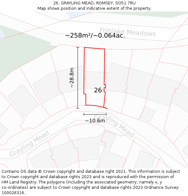 26, GRAYLING MEAD, ROMSEY, SO51 7RU: Plot and title map