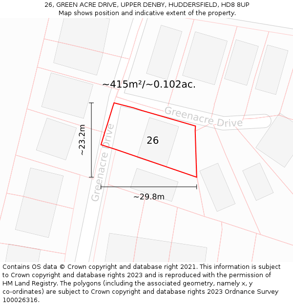 26, GREEN ACRE DRIVE, UPPER DENBY, HUDDERSFIELD, HD8 8UP: Plot and title map