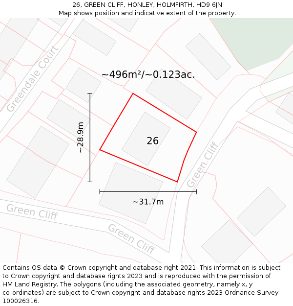 26, GREEN CLIFF, HONLEY, HOLMFIRTH, HD9 6JN: Plot and title map