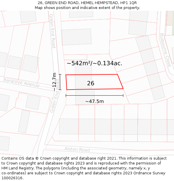 26, GREEN END ROAD, HEMEL HEMPSTEAD, HP1 1QR: Plot and title map