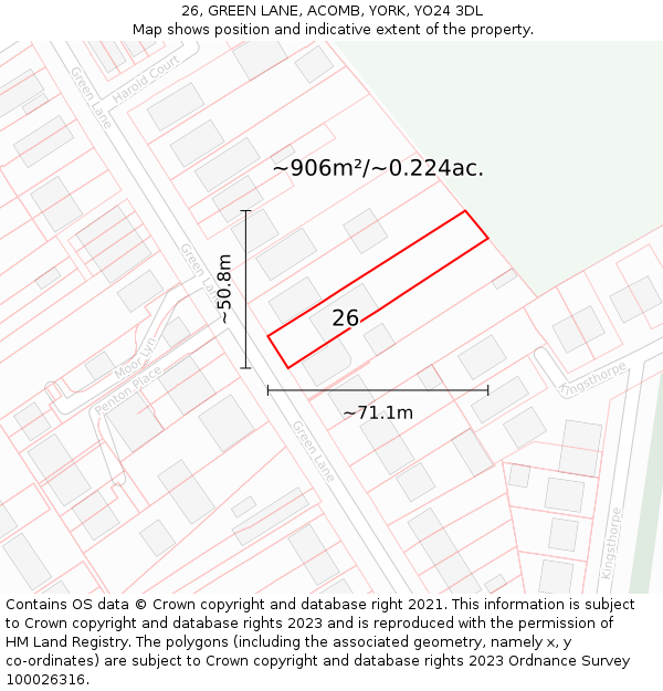 26, GREEN LANE, ACOMB, YORK, YO24 3DL: Plot and title map