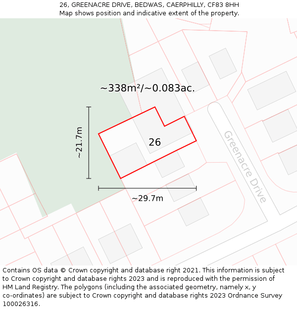 26, GREENACRE DRIVE, BEDWAS, CAERPHILLY, CF83 8HH: Plot and title map