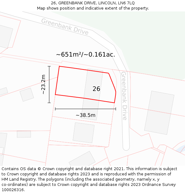 26, GREENBANK DRIVE, LINCOLN, LN6 7LQ: Plot and title map