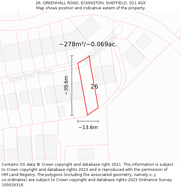 26, GREENHALL ROAD, ECKINGTON, SHEFFIELD, S21 4GX: Plot and title map