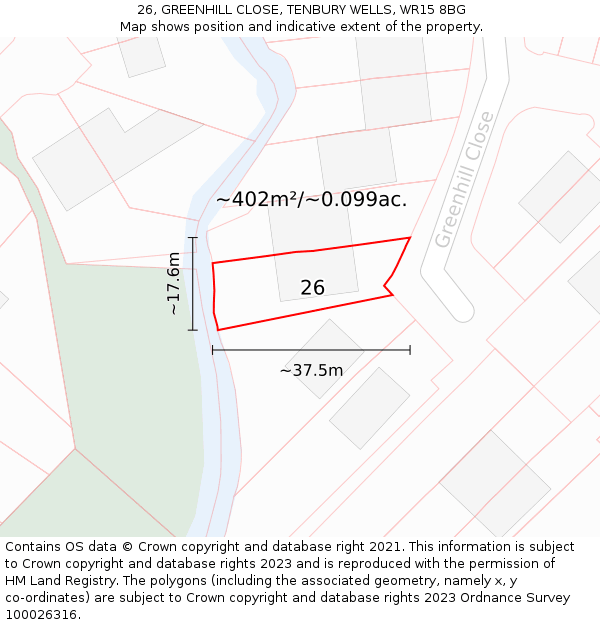 26, GREENHILL CLOSE, TENBURY WELLS, WR15 8BG: Plot and title map