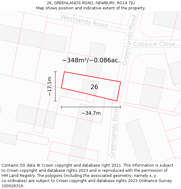 26, GREENLANDS ROAD, NEWBURY, RG14 7JU: Plot and title map