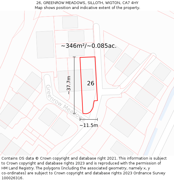 26, GREENROW MEADOWS, SILLOTH, WIGTON, CA7 4HY: Plot and title map