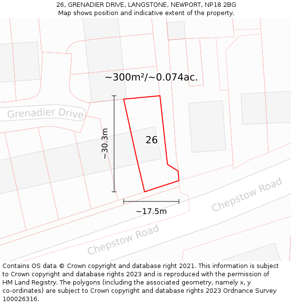 26, GRENADIER DRIVE, LANGSTONE, NEWPORT, NP18 2BG: Plot and title map