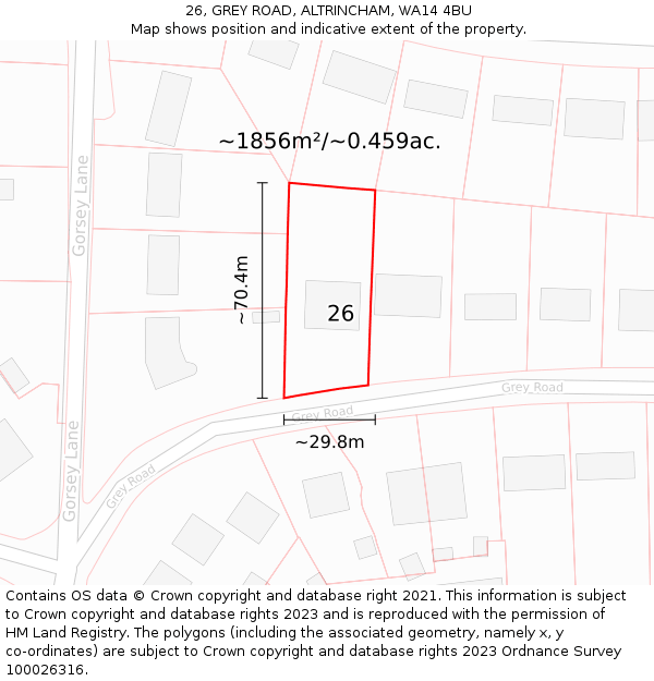 26, GREY ROAD, ALTRINCHAM, WA14 4BU: Plot and title map