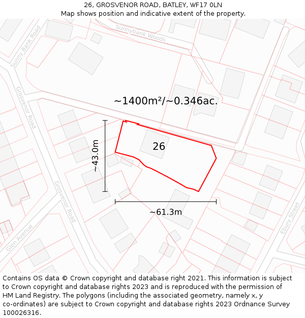 26, GROSVENOR ROAD, BATLEY, WF17 0LN: Plot and title map