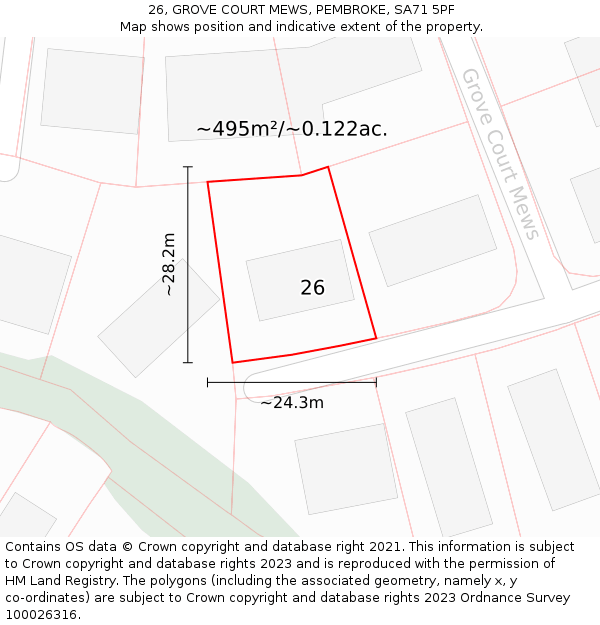 26, GROVE COURT MEWS, PEMBROKE, SA71 5PF: Plot and title map