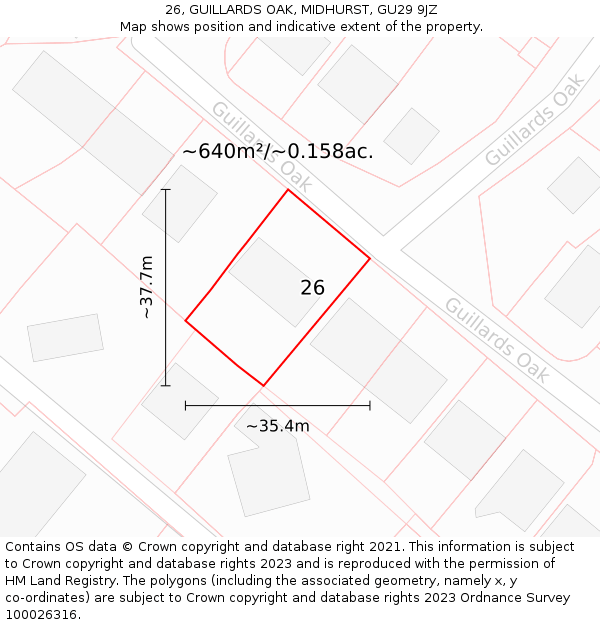 26, GUILLARDS OAK, MIDHURST, GU29 9JZ: Plot and title map