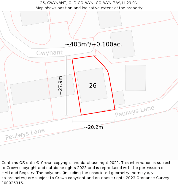 26, GWYNANT, OLD COLWYN, COLWYN BAY, LL29 9NJ: Plot and title map