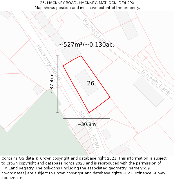 26, HACKNEY ROAD, HACKNEY, MATLOCK, DE4 2PX: Plot and title map