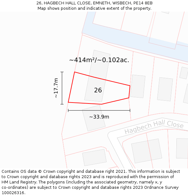 26, HAGBECH HALL CLOSE, EMNETH, WISBECH, PE14 8EB: Plot and title map