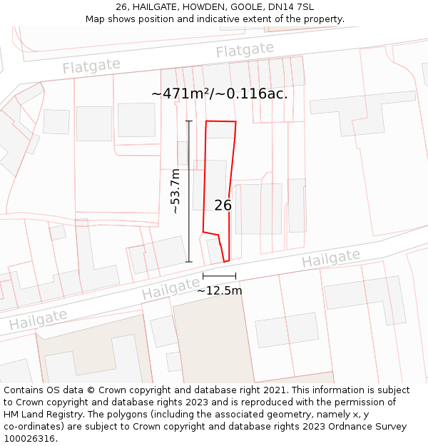 26, HAILGATE, HOWDEN, GOOLE, DN14 7SL: Plot and title map