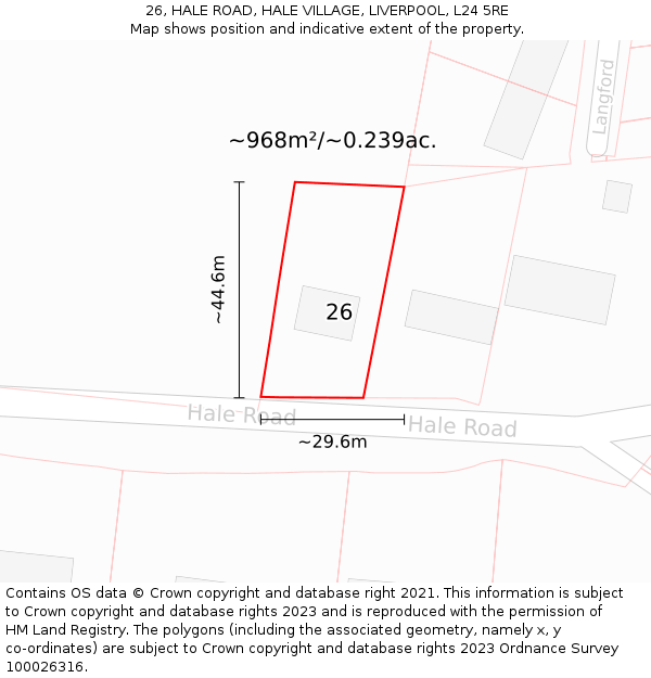 26, HALE ROAD, HALE VILLAGE, LIVERPOOL, L24 5RE: Plot and title map