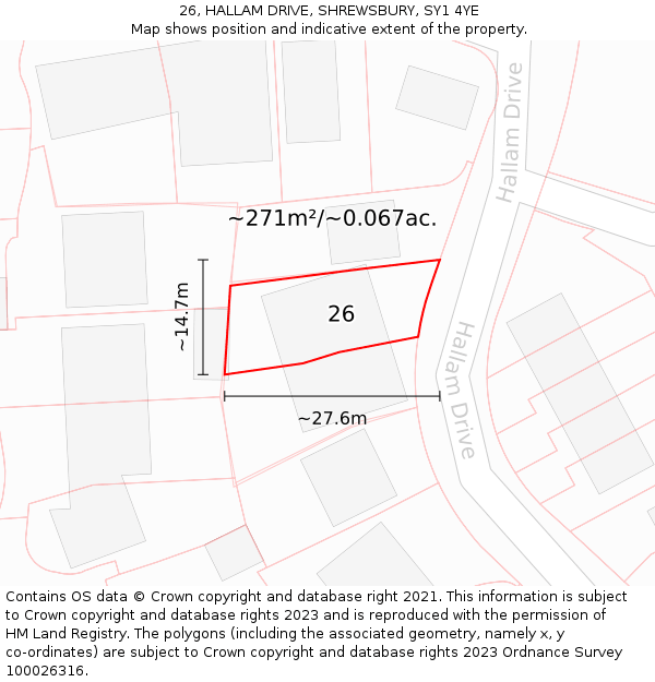 26, HALLAM DRIVE, SHREWSBURY, SY1 4YE: Plot and title map