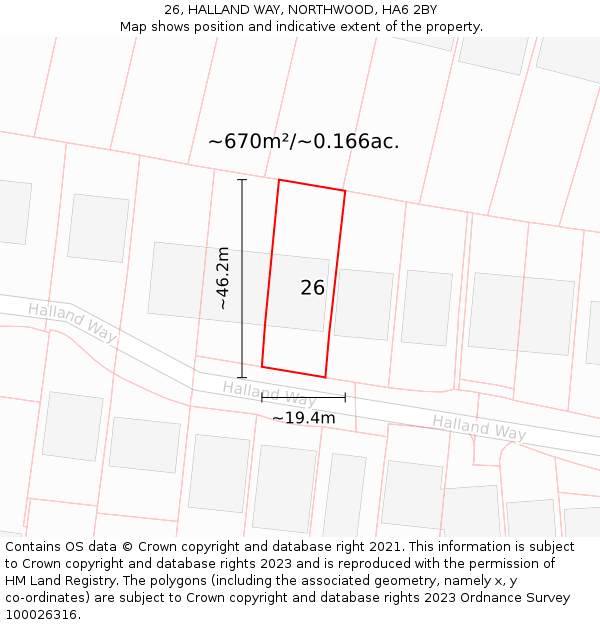 26, HALLAND WAY, NORTHWOOD, HA6 2BY: Plot and title map