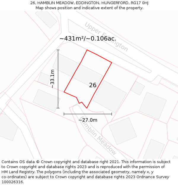 26, HAMBLIN MEADOW, EDDINGTON, HUNGERFORD, RG17 0HJ: Plot and title map