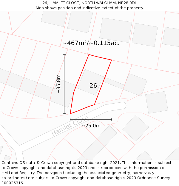 26, HAMLET CLOSE, NORTH WALSHAM, NR28 0DL: Plot and title map
