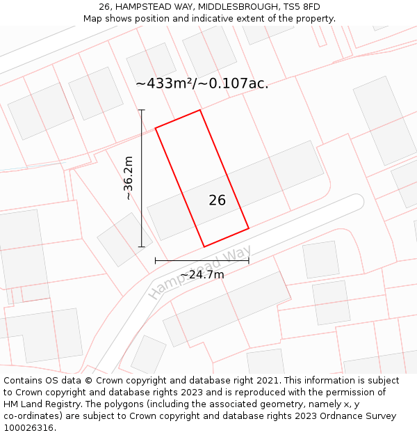 26, HAMPSTEAD WAY, MIDDLESBROUGH, TS5 8FD: Plot and title map