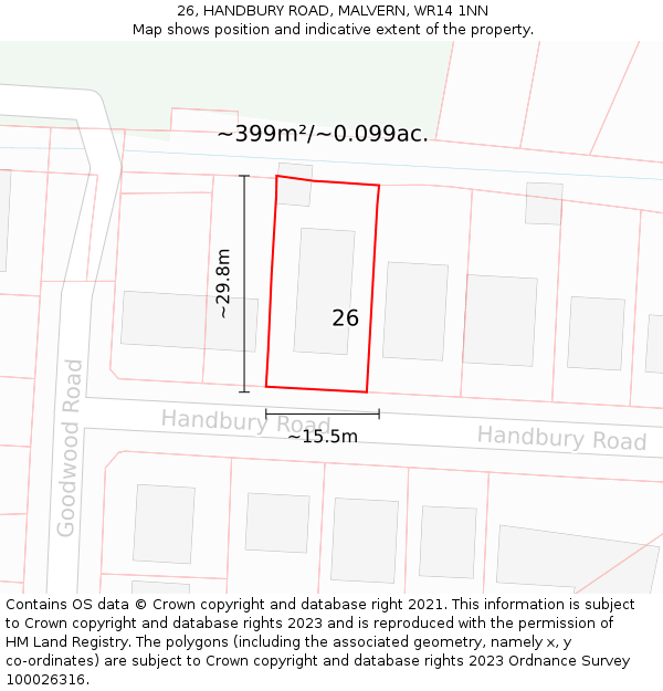 26, HANDBURY ROAD, MALVERN, WR14 1NN: Plot and title map