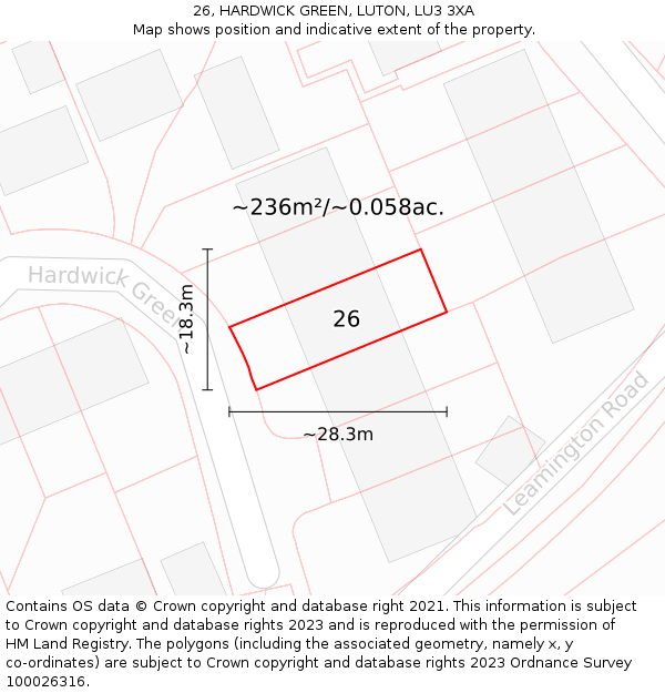 26, HARDWICK GREEN, LUTON, LU3 3XA: Plot and title map