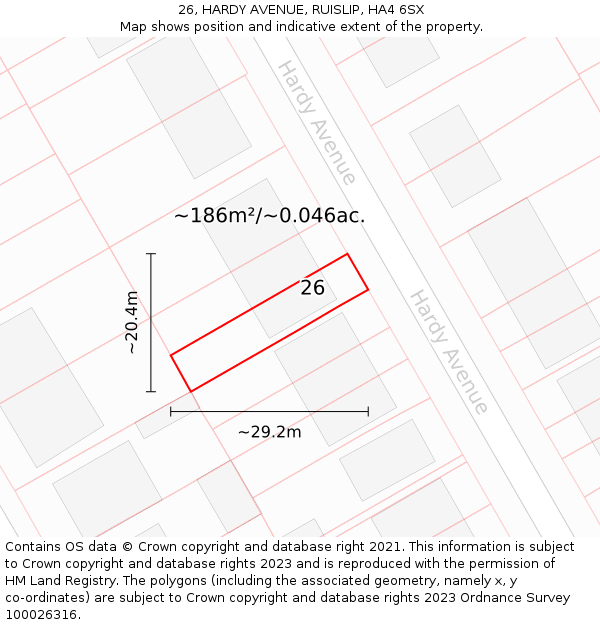 26, HARDY AVENUE, RUISLIP, HA4 6SX: Plot and title map